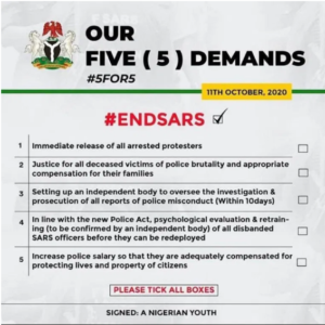 end sars 5 point demand